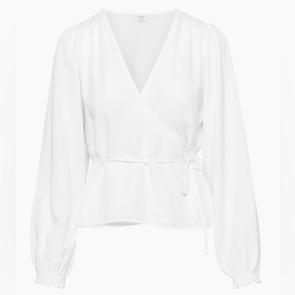 NEW Wilfred
Gracious Blouse Drapey twill V-neck wrap blouse XS Aritzia